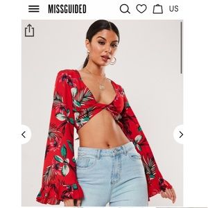 Missguided Red Floral Crop Top (US 4)